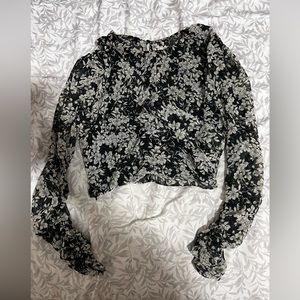 Black and white floral sheer crop top